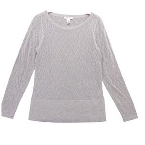 White House Black Market Diamond Knit‎ Sparkle Silver Sweater Top Sz L